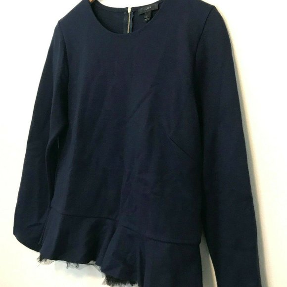 J. CREW  Ruffled Lace Hem Tulle Peplum Long Sleeve Top - Picture 4 of 8